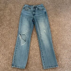 Cotton On Straight Leg Jeans with Rip | Light Denim